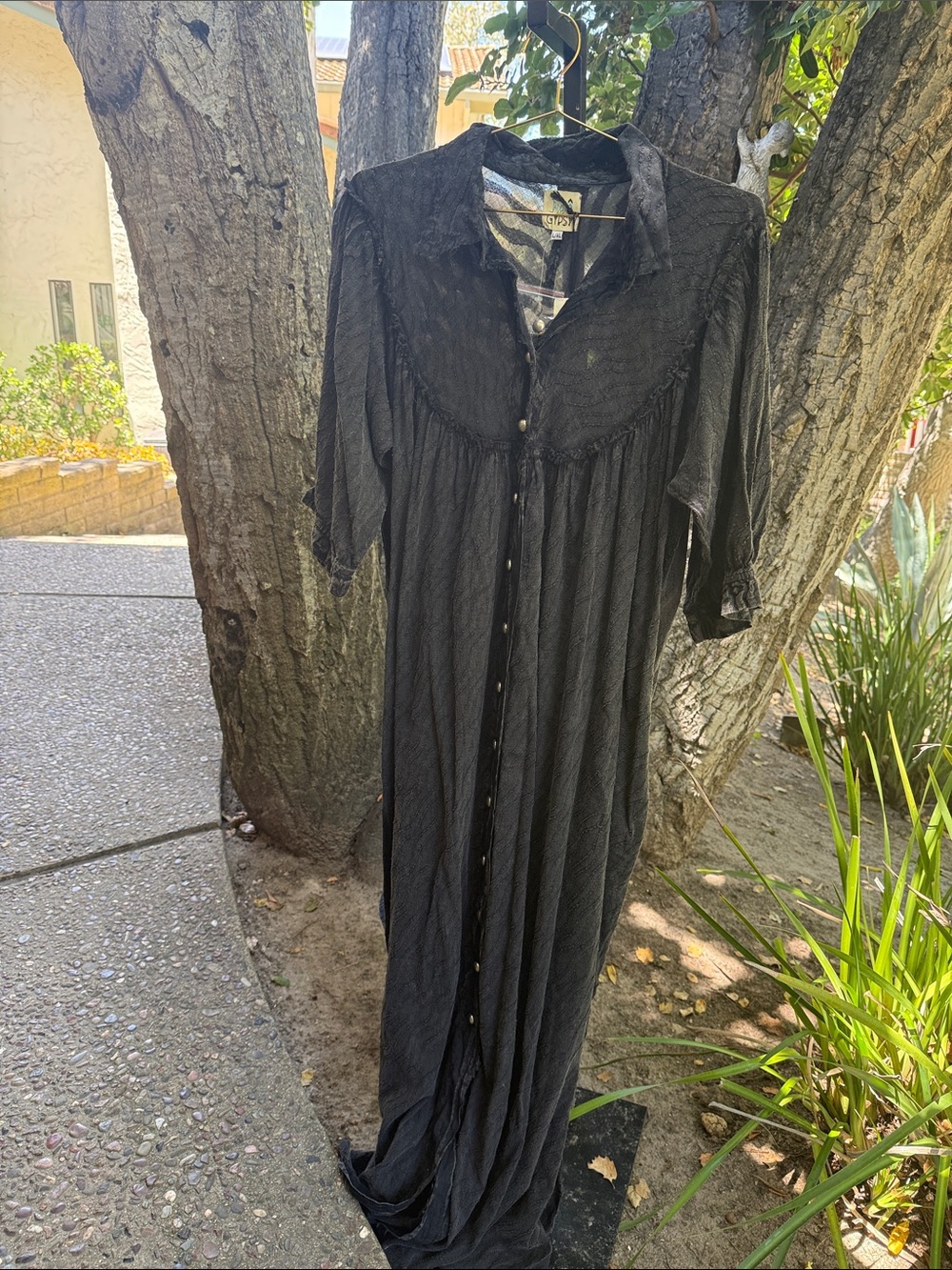 Jaded Gypdy Vintage-Inspired Black Button-Front Maxi Dress